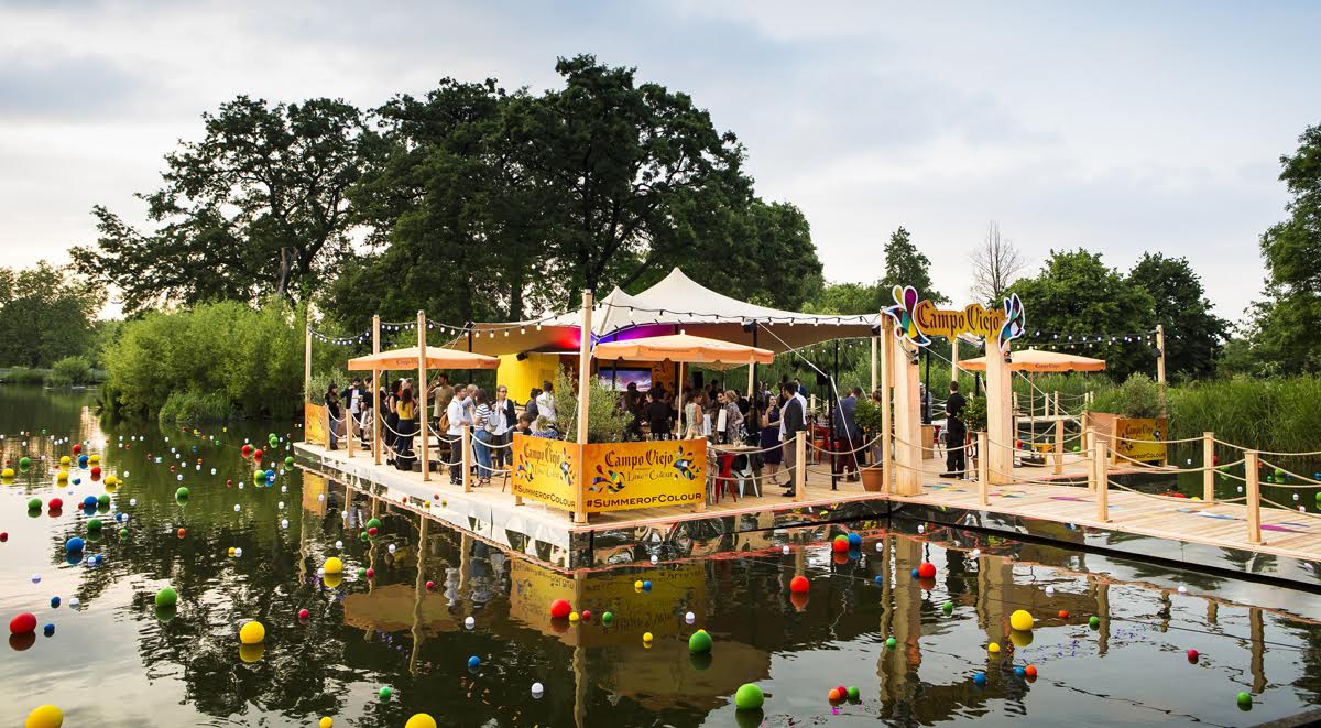 Floating bar...The Campo Viejo Lake of Colour, Clapham Common, London