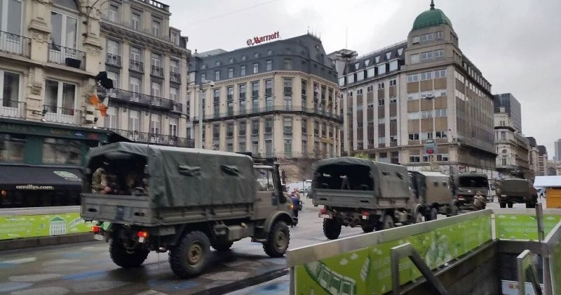 Brussels soldiers and army trucks
