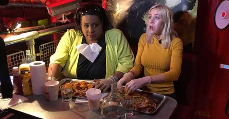 Alison Hammond and Kate Lawler taking on the hot wings